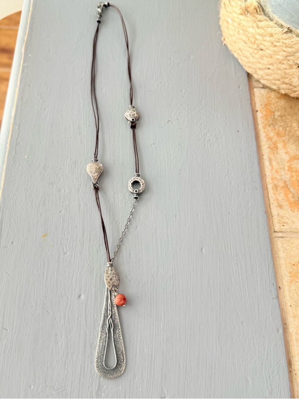 Silpada 925 Sterling Silver Beaded Pendant Leather Necklace - Picture 5 of 10